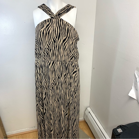 Inc Maxi Sun Dress 3X Brown Animal‎ Print  Stretch Knit Halter Vacation Boho - Picture 1 of 11